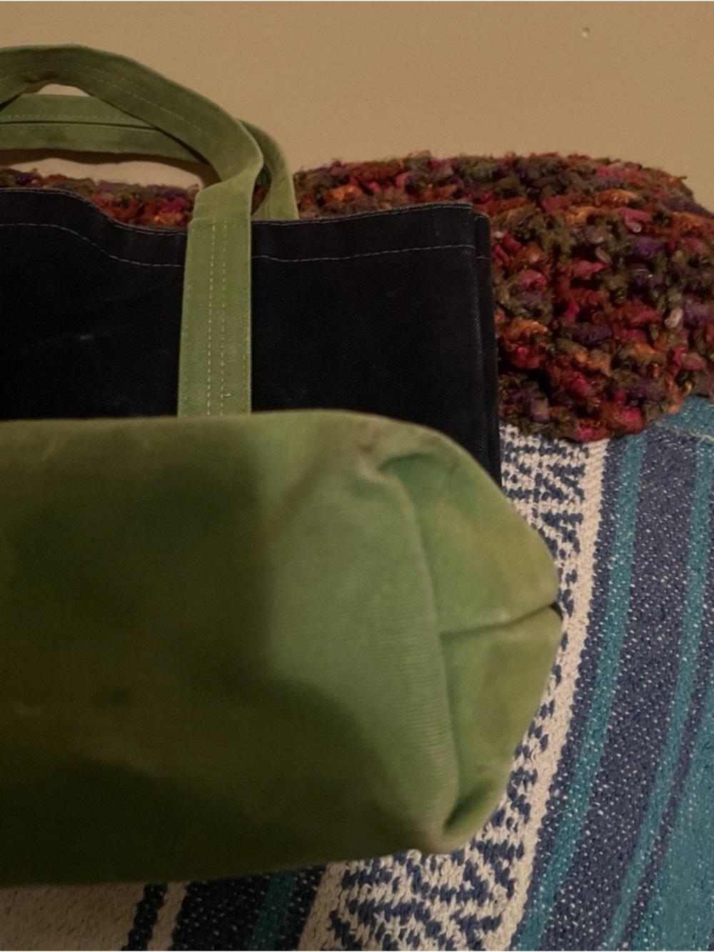 Navy & Green Whale Tote Bag Dottie smith vintage - Picture 3 of 7